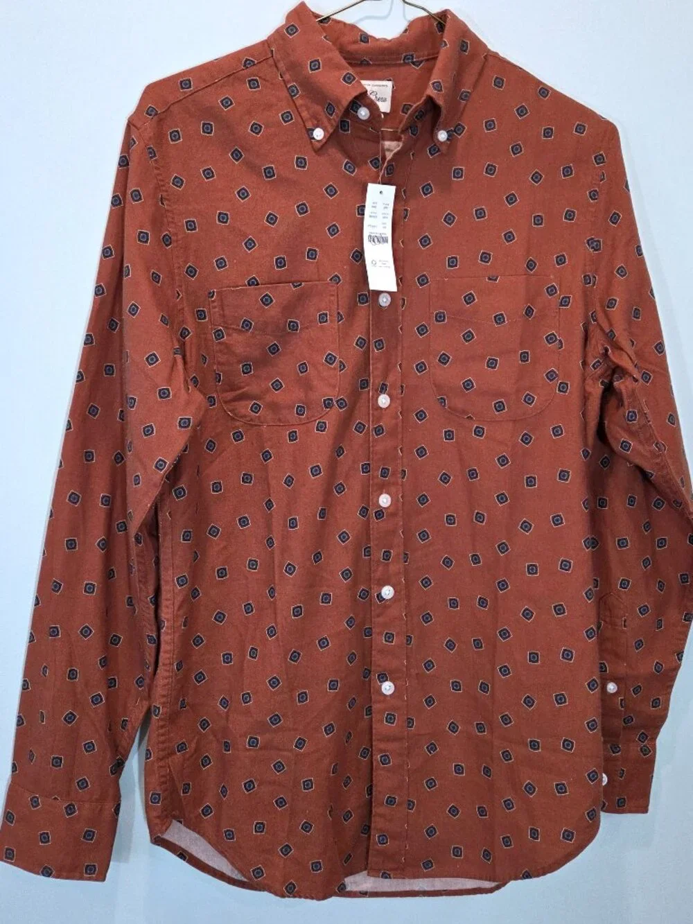 NWT J. Crew Wool Blend Burnt Saffron Print Shirt Size XS